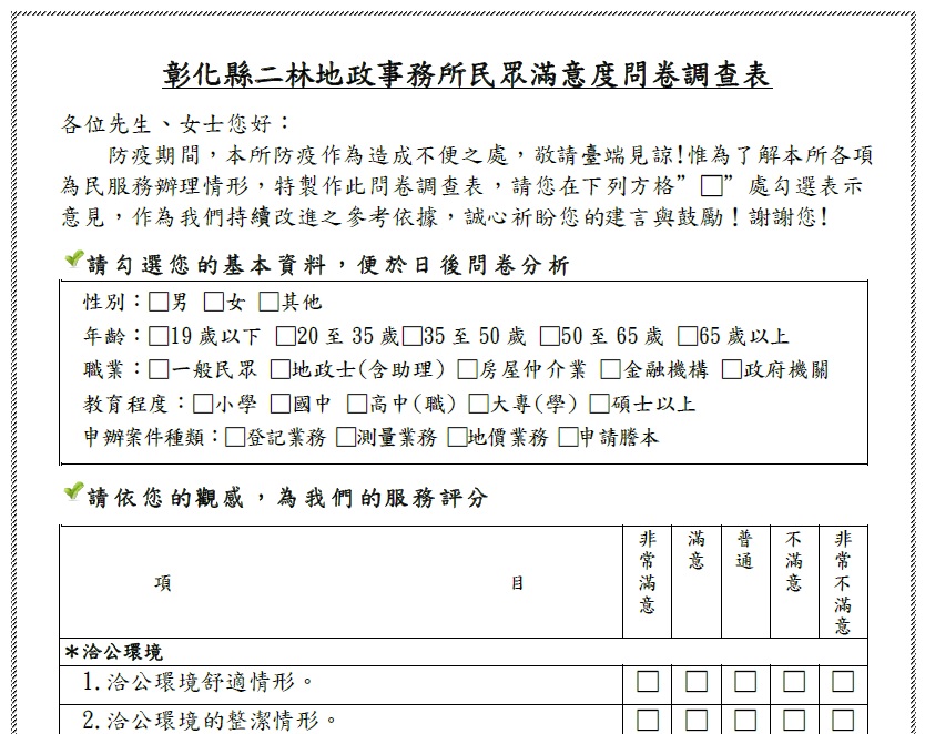 民眾滿意度問卷